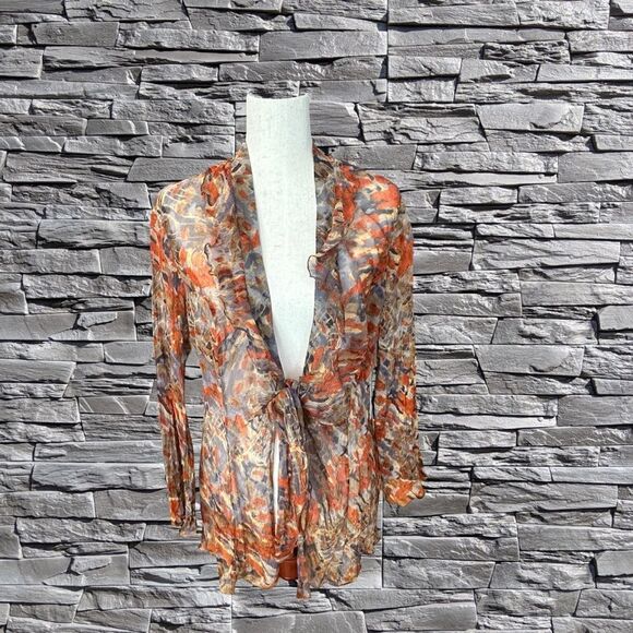 NWT Nic + Zoe Long Sleeve Sheer Silk Ruffle Neckline Blouse Size XL - Picture 11 of 13